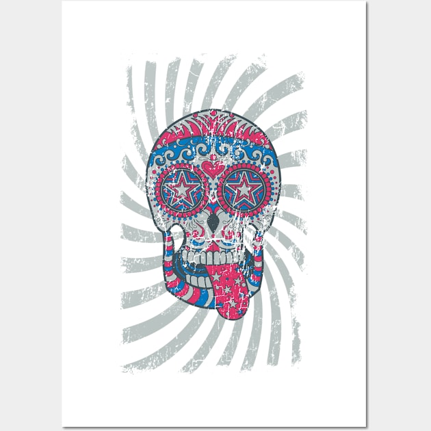 Funny Skull Red Blue Wall Art by positivedesigners